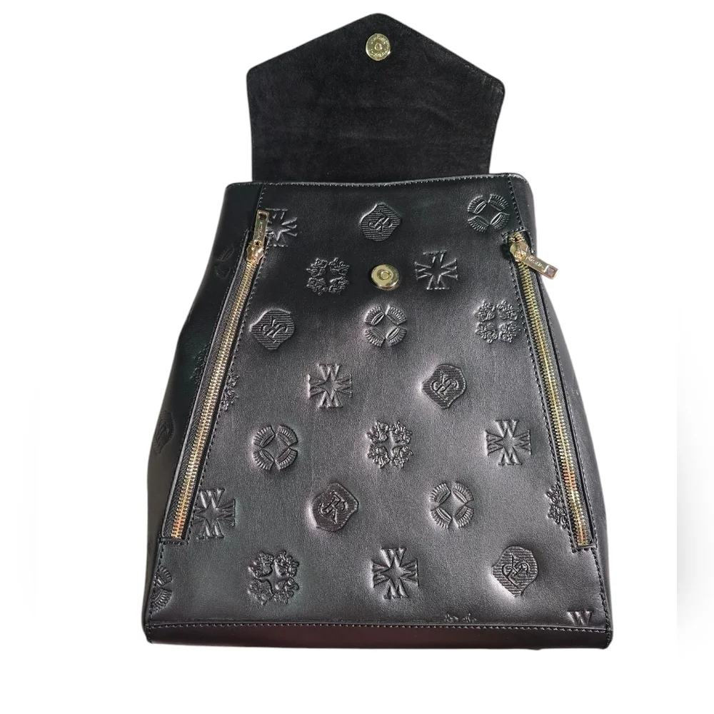 # 538 Women's Monogram Leather Backpack with Vertical Zippers Black - Picture 2 of 12